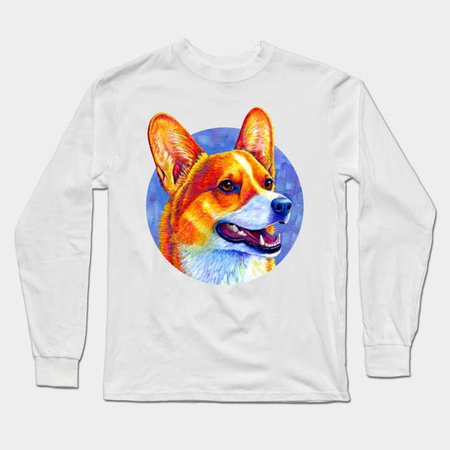 Mischief Maker Colorful Pembroke Welsh Corgi Dog Long Sleeve T-Shirt by rebeccawangart